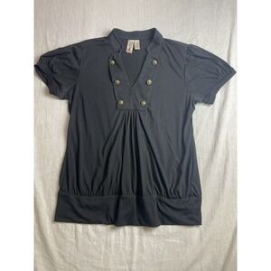 L8ter Black Womens 1X Plus Size Steampunk Goth Puff Sleeve Stretch Y2K Blouse